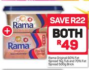 Rama Original 60% Fat Spread Tub-1Kg & Rama Original 70% Fat Spread Brick-500g Both For
