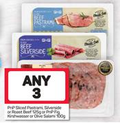 PnP Sliced Pastrami,Silverside Or Roast Beef-125g Or PnP Fig, Kirshwasser Or Olive Salami-3 x 100g