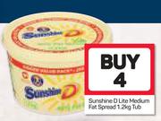 Sunshine D Lite Medium Fat Spread Tub-4 x 1.2Kg