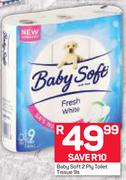 Baby Soft 2 Ply Toilet Tissue-9's