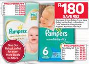 Pampers Active Baby-Dry Or New Baby Jumbo Pack Or Premium Care Value Pack Disposable Nappies-Per Pac