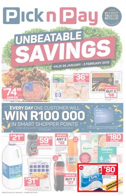 Pick n Pay  Gauteng, Free State, North West, Mpumalanga, Limpopo and Northern Cape : Unbeatable Savings (28 Jan - 03 Feb 2019), page 1