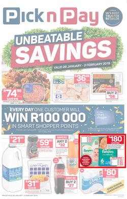 Pick n Pay  Gauteng, Free State, North West, Mpumalanga, Limpopo and Northern Cape : Unbeatable Savings (28 Jan - 03 Feb 2019), page 1