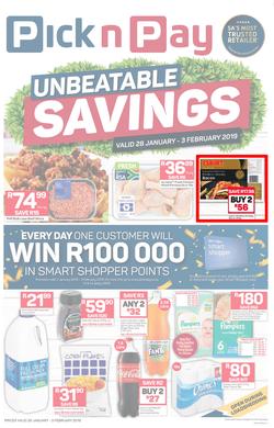 Pick n Pay  Gauteng, Free State, North West, Mpumalanga, Limpopo and Northern Cape : Unbeatable Savings (28 Jan - 03 Feb 2019), page 1