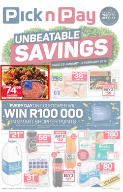 Pick n Pay  Gauteng, Free State, North West, Mpumalanga, Limpopo and Northern Cape : Unbeatable Savings (28 Jan - 03 Feb 2019), page 1