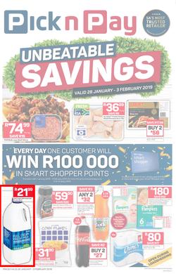 Pick n Pay  Gauteng, Free State, North West, Mpumalanga, Limpopo and Northern Cape : Unbeatable Savings (28 Jan - 03 Feb 2019), page 1
