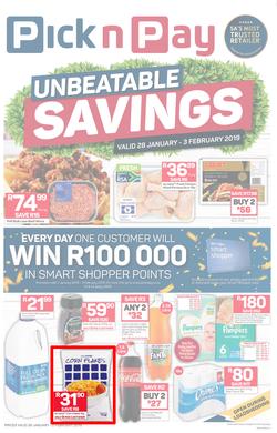 Pick n Pay  Gauteng, Free State, North West, Mpumalanga, Limpopo and Northern Cape : Unbeatable Savings (28 Jan - 03 Feb 2019), page 1