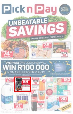 Pick n Pay  Gauteng, Free State, North West, Mpumalanga, Limpopo and Northern Cape : Unbeatable Savings (28 Jan - 03 Feb 2019), page 1