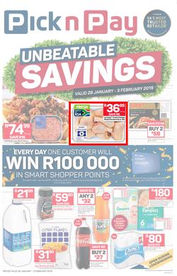 Pick n Pay  Gauteng, Free State, North West, Mpumalanga, Limpopo and Northern Cape : Unbeatable Savings (28 Jan - 03 Feb 2019), page 1