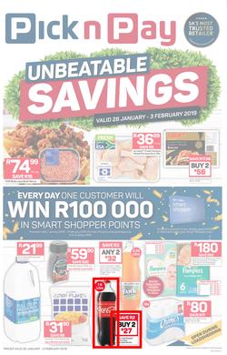 Pick n Pay  Gauteng, Free State, North West, Mpumalanga, Limpopo and Northern Cape : Unbeatable Savings (28 Jan - 03 Feb 2019), page 1
