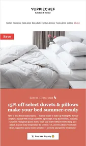 Yuppiechef : 15% Off Select Duvets & Pillows (Request Valid Date From Retailer)