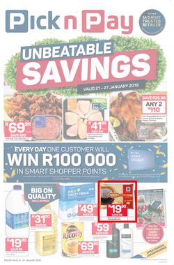 Pick n Pay KZN : Unbeatable Savings (21 Jan - 27 Jan 2019), page 1