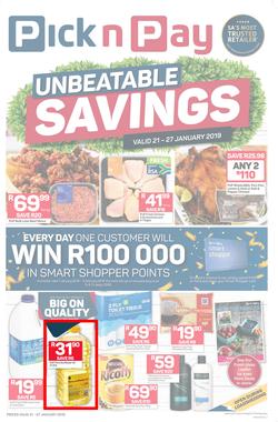 Pick n Pay KZN : Unbeatable Savings (21 Jan - 27 Jan 2019), page 1