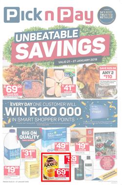 Pick n Pay KZN : Unbeatable Savings (21 Jan - 27 Jan 2019), page 1