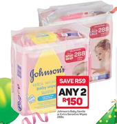 Johnson's Baby Gentle Or Extra Sensitive Wipes 288's Pack-For Any 2