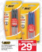 Bic Clic Medium Ballpoint Pens 3+2 Free (Assorted Colours)-Per Pack