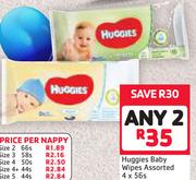 Huggies Baby Wipes Assorted-2 x 4 x 56s