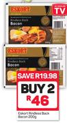 Eskort Rindless Back Bacon-2 x 200g