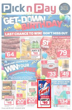 Pick n Pay Eastern Cape : Birthday Deals (30 Jul - 05 Aug 2018), page 1