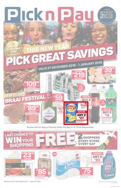 Pick n Pay  Gauteng, Free State, North West, Mpumalanga, Limpopo and Northern Cape : Pick Great Savings (27 Dec - 01 Jan 2019), page 1