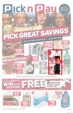 Pick n Pay  Gauteng, Free State, North West, Mpumalanga, Limpopo and Northern Cape : Pick Great Savings (27 Dec - 01 Jan 2019), page 1