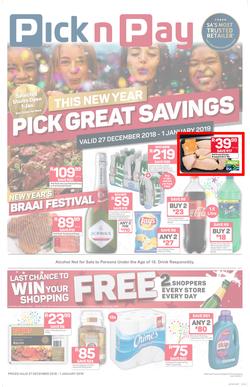 Pick n Pay  Gauteng, Free State, North West, Mpumalanga, Limpopo and Northern Cape : Pick Great Savings (27 Dec - 01 Jan 2019), page 1