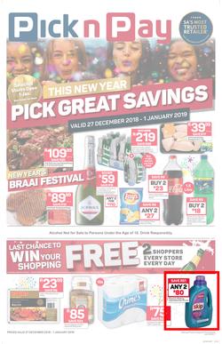 Pick n Pay  Gauteng, Free State, North West, Mpumalanga, Limpopo and Northern Cape : Pick Great Savings (27 Dec - 01 Jan 2019), page 1