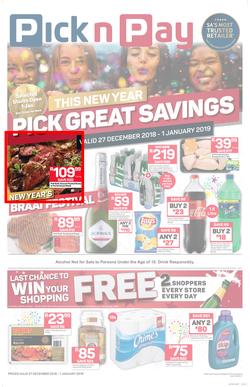 Pick n Pay  Gauteng, Free State, North West, Mpumalanga, Limpopo and Northern Cape : Pick Great Savings (27 Dec - 01 Jan 2019), page 1