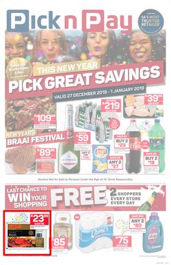 Pick n Pay  Gauteng, Free State, North West, Mpumalanga, Limpopo and Northern Cape : Pick Great Savings (27 Dec - 01 Jan 2019), page 1