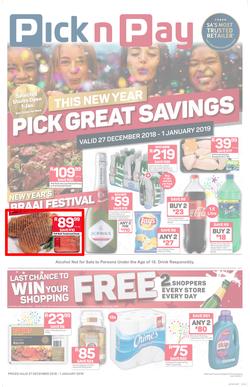 Pick n Pay  Gauteng, Free State, North West, Mpumalanga, Limpopo and Northern Cape : Pick Great Savings (27 Dec - 01 Jan 2019), page 1