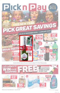 Pick n Pay  Gauteng, Free State, North West, Mpumalanga, Limpopo and Northern Cape : Pick Great Savings (27 Dec - 01 Jan 2019), page 1