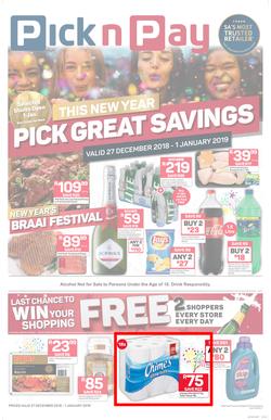 Pick n Pay  Gauteng, Free State, North West, Mpumalanga, Limpopo and Northern Cape : Pick Great Savings (27 Dec - 01 Jan 2019), page 1