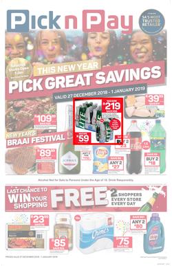 Pick n Pay  Gauteng, Free State, North West, Mpumalanga, Limpopo and Northern Cape : Pick Great Savings (27 Dec - 01 Jan 2019), page 1