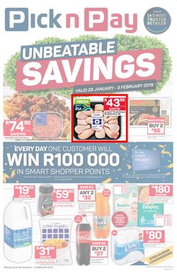 Pick n Pay Western Cape  : Unbeatable Savings (28 Jan - 03 Feb 2019), page 1