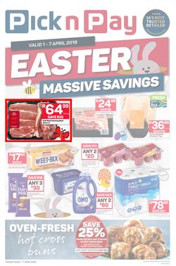 Pick n Pay  Gauteng, Free State, North West, Mpumalanga, Limpopo and Northern Cape : : Easter Massive Savings (01 Apr - 07 Apr 2019), page 1