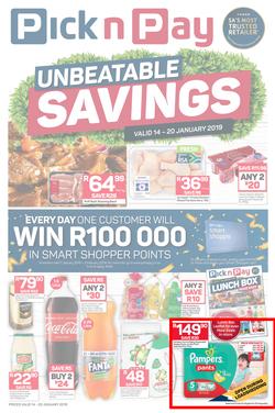 Pick n Pay  Gauteng, Free State, North West, Mpumalanga, Limpopo and Northern Cape : Unbeatable Savings  (14 Jan - 20 Jan 2019), page 1