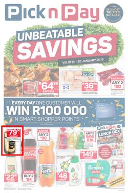 Pick n Pay  Gauteng, Free State, North West, Mpumalanga, Limpopo and Northern Cape : Unbeatable Savings  (14 Jan - 20 Jan 2019), page 1