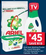 Ariel Auto Washing Powder 2kg, Liquid Detergent 1.5Ltr Or 3 In 1 Capsules 15's-Each