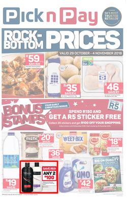 Pick n Pay Eastern Cape : Rock-Bottom Prices (29 Oct - 04 Nov 2018), page 1