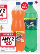 Fanta, Sprite Or Stoney-2x1.5Ltr