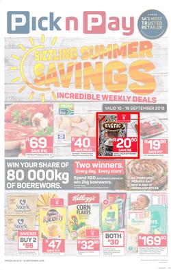 Pick n Pay Western Cape : Sizzling Summer Savings (10 Sep - 16 Sep 2018), page 1