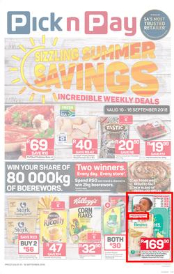 Pick n Pay Western Cape : Sizzling Summer Savings (10 Sep - 16 Sep 2018), page 1