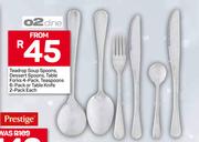 O2 Dine Teadrop Soup Spoons,Dessert Spoons Table Forks 4 Pack,Teaspoons 6 Pack Or Table Knife 2 Pack