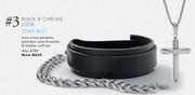 Black & Chrome Look Star Buy Icon Cross Pendant,Stainless Steel Bracelet & Leather Cuff Set