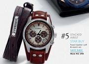 Stacked Wrist Star Buy Fossil Leather Cuff & Watch Set