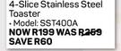 Sunbeam 4 Slice Stainless Steel Toaster SST400A