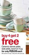 Ceramic Dinner Plate, Side Plate, Bowl Or Mug-Each