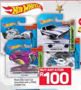 Hot Wheels Basic Die Cast Car Assorted-Fo 4 With A Free Golden Car