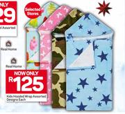 Real Home Kids Hooded Wrap Assorted Designs-Each
