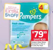 Pampers Baby Wipes Assorted 4 x 56's Or 4 x 64's-Per Pack